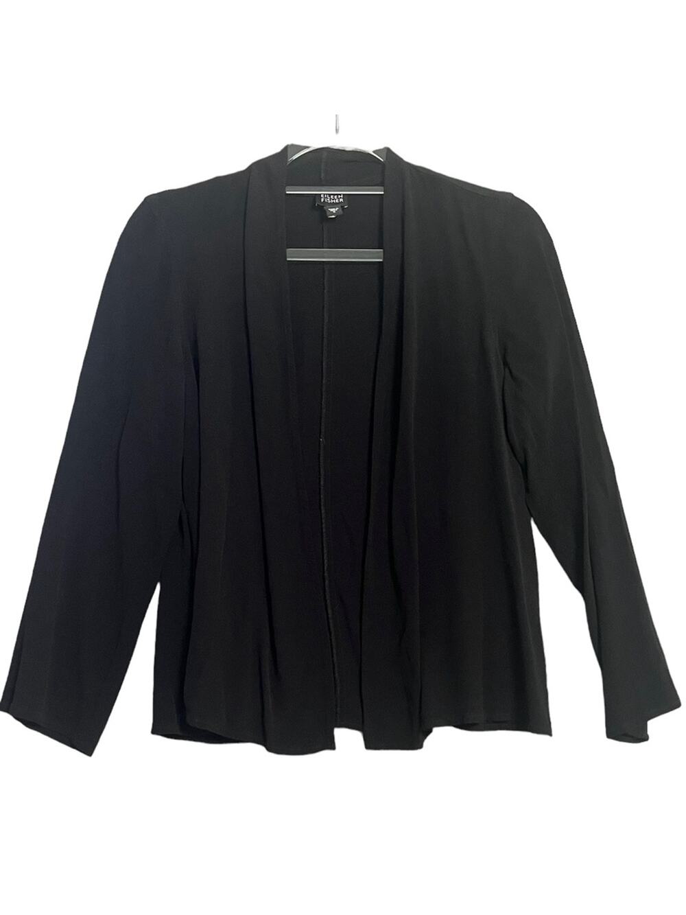 Eileen Fisher Womens Cardigan Small Black Long Sleeve Open Front Simple Basic